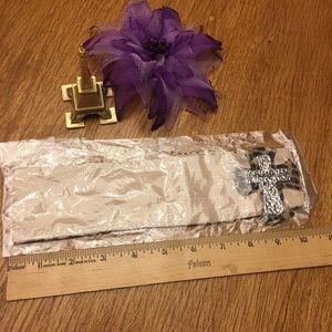 Cream headband w/ silver cross one-size-fits-all